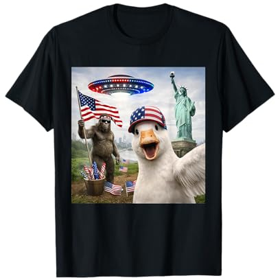 Alien Abduction UFO Goose Bigfoot America July 4th Photo T-Shirt
