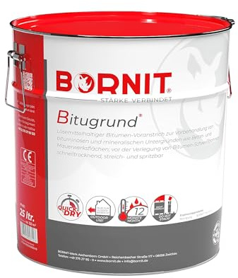 BORNIT Bitugrund Primer Bitumen Grundierung 25L schnelltrocknend | [geprüft EN15322] Tiefengrund lösemittelhaltig Haus Garage Vordach Gartenhaus Beton Mauerwerk Metall Dachpappe Tiefgrund Putz