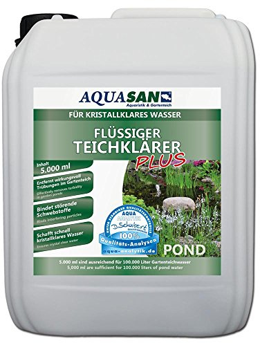 AQUASAN Gartenteich Flüssiger TeichKlärer Plus (Sorgt schnell für kristallklares Wasser im Teich, bindet die Schwebstoffe im Teich-Wasser - Teichklar), Inhalt:5 Liter