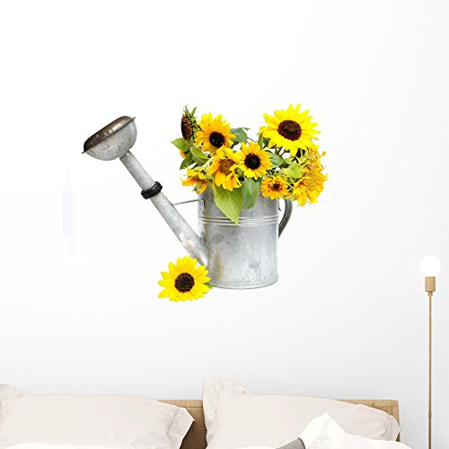 Wallmonkeys Sunflowers Watering Can Wall Decal Peel and Stick Floral Graphic (36 in W x 26 in H) WM242507