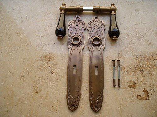 Antik Messing Griff Graf von Gerlitzen BB Langschild Türgriffe Türbeschlag Jugendstil W6A