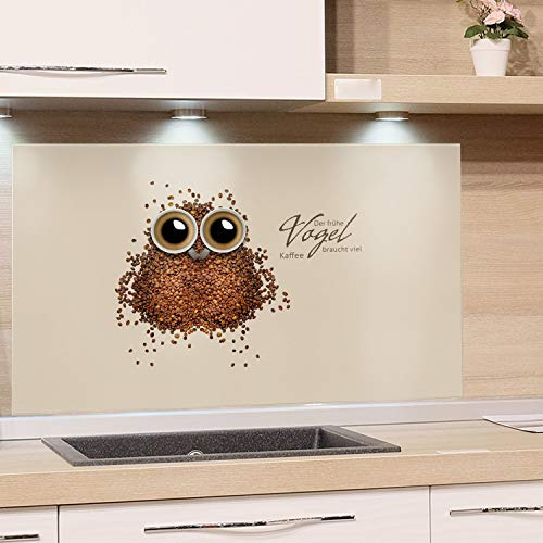 GRAZDesign Küchenrückwand Glas Sprüche Kaffee Lustig Spritzschutz Herd | Druck hinter Glas | Bild Motiv braun Rückwand Küche, Glasplatte mit Motiv Küchenmotive, 80x60cm