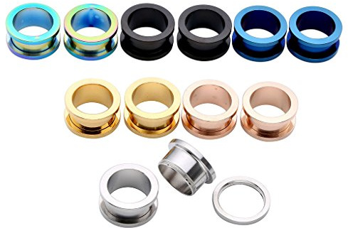 JSDDE Piercing Set,12er/6Parre Edelstahl Multi Farben Tunnel Schraub Flesh Ohrstecker Plug Expander Ohrpiercing Punk