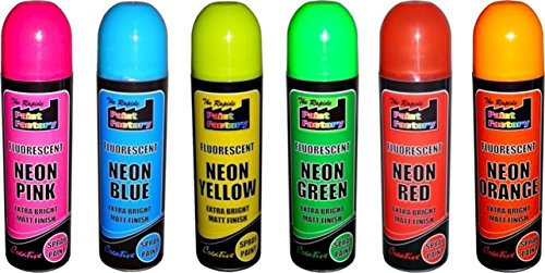 6 CANS OF FLUORESCENT NEON spray can paint 200ML Graffiti (Banksey) NO CFCs