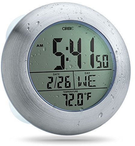 Cirbic Extra Large Shower Clock with Suction Cups, Date and Temperature, Water Resistant Clock for Bathroom