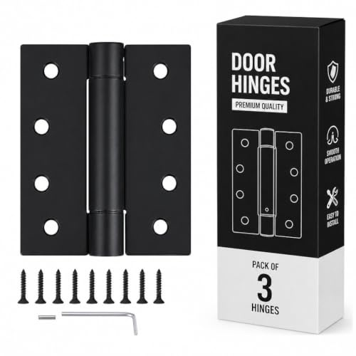 Dependable Direct Pack of 3 Residential Door Hinges with Spring Hinge - 4 Inch - Oil Rubbed Bronze Finish - Squared Corners by | Reversible, Self Closing, Squared Corners, Auto Close Spring Hinge