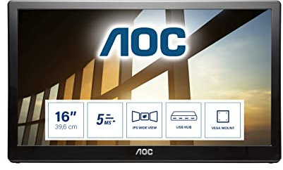 AOC i1659Fwux - 15.6 Inch FHD USB Powered Monitor, Built in stand, Vesa 1920 x 1080 FHD