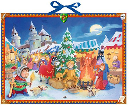 Advent bei der Knights Castle Extra große traditionelle Deutsche Adventskalender 52 cm breit x 38 cm silber Folie geprägt Band