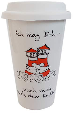 Unbekannt Lustiger Coffee to go Reisebecher - Kaffeebecher mit Silikon-Deckel und Motiv Leuchttürme Ich mag Dich auch noch nach dem Kaffee - 250 ml