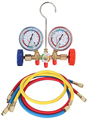 Vakuumpumpe Manifold Gauge Set, Fydun Kältemittel Klimaanlagen Werkzeuge AC Diagnose Manifold Anzeigen Set mit Schlauch und Haken Kit