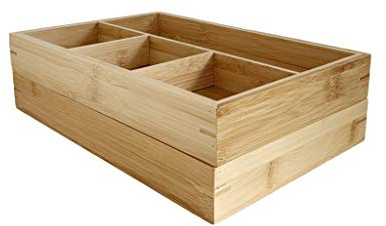 Ecowonder Two Compartment Bamboo Wooden Drawer Dividers - Multifunctional Draw Organizer Cutlery Tray Wood Serving Tray Storage Box Dual Pack