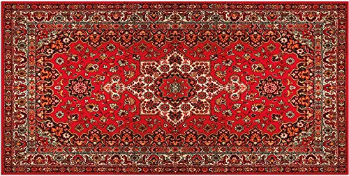 Teppich Läufer Vintage Ornamente Perser rot beige als Küchenteppich - Rutschfester Küchenläufer in 60x120 cm als Flur Brücke - Waschbarer Teppichläufer für Küche, Schlafzimmer, Wohnzimmer