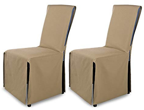 SCHEFFLER-Home Stuhlhusse Mila 2er Set/Festlicher Stuhlbezug mit Schleife für Weihnachten, Hochzeit, Geburtstag/Elegante Bankett-Husse für jeden Anlass und Stuhl/Für Esszimmer, Wohnzimmer/Beige