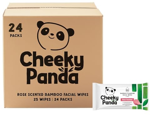 The Cheeky Panda – Facial Wipes, Rose Scented | Bulk Box of 24 Packs (25 Wipes per Pack, 600 Wipes Total) | Make Up Remover, Hypoallergenic, Eco-Friendly, Super Soft, Kind to Skin & Sustainable