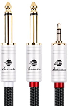 BOAACOUSTIC JIB 3,5 mm jack su doppio cavo audio Mono Y da 6,35 mm 5 m, nylon intrecciato jack da 6,35 mm su jack audio da 3,5 mm, cavo di interfaccia digitale, cavo da 5 metri