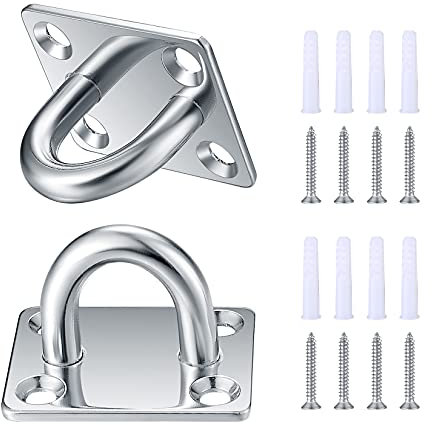 Lot de 2 crochets de plafond M8 carrés en acier inoxydable - Crochets de suspension en U en métal - Boucle avec vis pour fixation murale au plafond