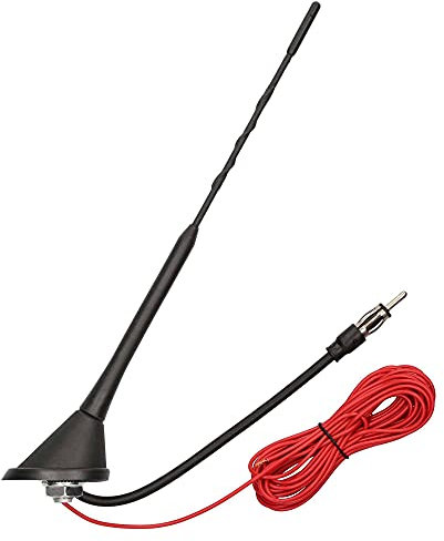 Audioproject A284 - Universal Auto-Antenne 28cm mit Fuß 16V Antennen-Stab Verstärker 5m Stromkabel KFZ Dach Auto-Radio kompatibel mit VW Golf 4 5 6 Passat Polo Audi Opel Corsa Astra Ford BMW Mini