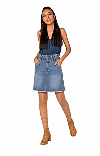 Nina Carter P165 Gonna in jeans da donna linea A gonna in jeans paperbag effetto used, S