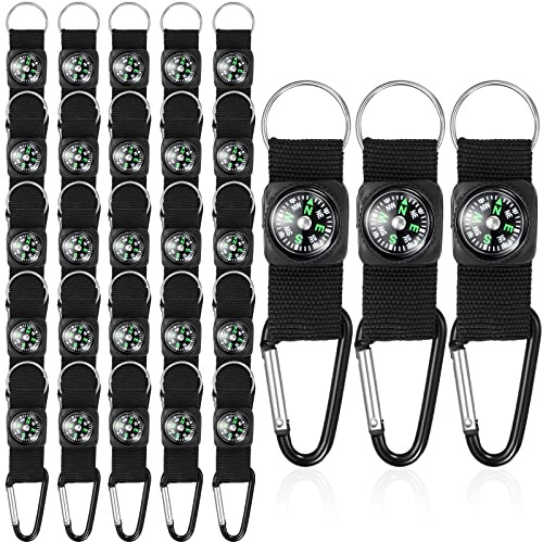 TOODOO 28 Pcs Belt Clip Compass for Kids, Black Prize Belt Compass Keychain for Camo Birthday Party Supplies Outdoors Adventure Party Favors
