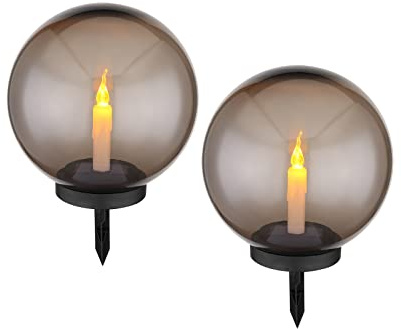 LED Kerzen Solarkugeln 2er SET mit Erdspieß, Lichtkugeln Ø 25cm rauchfarbig
