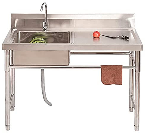 CHUNTIANMEI Outdoor Spüle Edelstahl Spülenschrank Mit Waschbecken Und Armatur - Standwaschbecken Küche Spültisch - Mobiles Waschtisch Für Garten Camping,für Bar,Restaurant,Küche,Leftsink-0.8mm