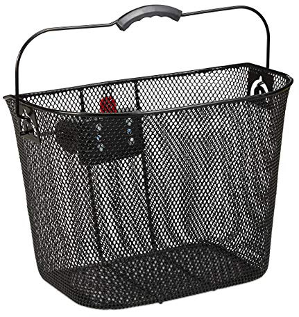 Relaxdays 2X Cestini da Bicicletta Anteriori, Rimovibile, ad Aggancio, in Metallo, Maglie Strette, HxLxP 27x34,5x26cm, Nero