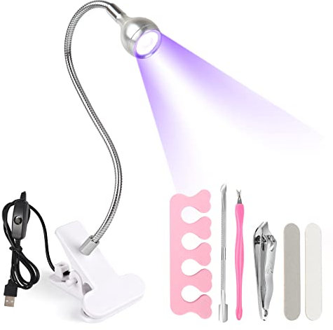 LIONVISON Lampada UV LED a Collo di Cigno per Unghie - 5W Mini con 4 Intensità Regolabili per Polimerizzazione Smalto con Clip di Fissaggio (Argento)