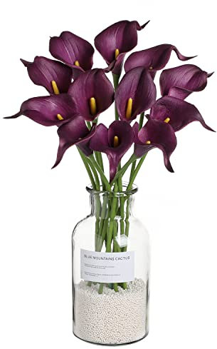 huaao 12 Stück Künstliche Calla Lilien Hochzeitsdeko Blumenstrauß Realistische Latex Blumenarrangements Dekoration Brauthochzeit Haus Partei Hotel DIY-Blumengestecke, Lila