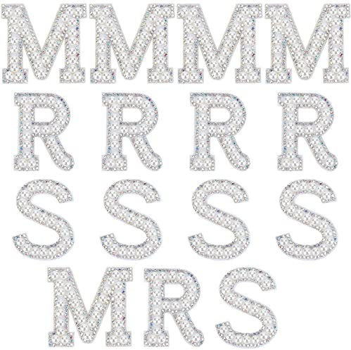 craspire Braut-Strass-Patches, 4er-Set MRS Englische Buchstaben-Patches, Alphabet-Applikations-Patches Zum Aufnähen von Stoffapplikationen, Buchstaben Für Kleidung, Hüte, Schuhe, Bastelbedarf