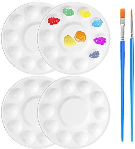 Mischpalette, 4 Stück, Malpalette mit 2 Stück Pinsel für DIY Kunst Malerei, Weiß