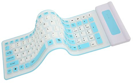 Tastiera Wireless in Silicone, Tastiera Pieghevole in Silicone Tastiera Rollup Impermeabile Morbida per PC Laptop Notebook, 103 Tasti, Digitazione Muta, Leggera (Blu)