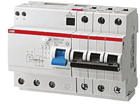ABB RCBO System Pro M Compact DS203 FI/LS-Schalter 32A, 3-polig, Empfindlichkeit 30mA, DIN-Schienen-Montage