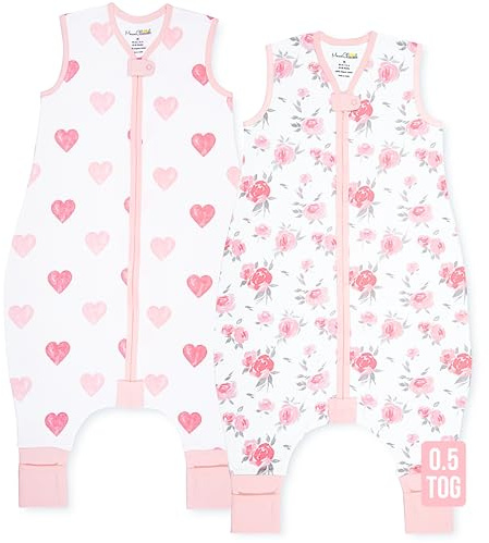 Mama Cheetah - Sacco nanna per bambini con piedini 0,5 TOG, sacco nanna estivo, cotone biologico, sacchi nanna per neonati senza maniche, sacco nanna con gambe per neonati, bambini, ragazzi e ragazze