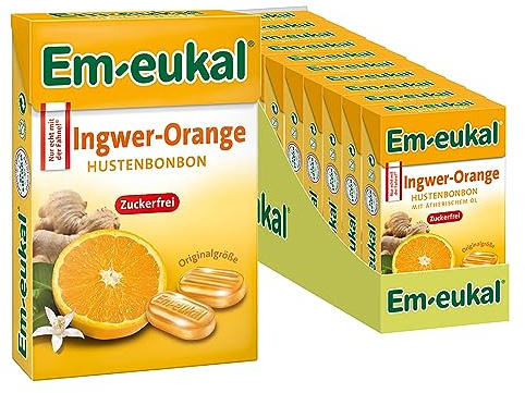 Em-eukal Hustenbonbons Minis Ingwer-Orange, Zuckerfrei, 10x50g