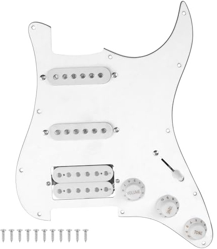 Yootones 11-Loch 3-lagig SSH vorverdrahtetes Schlagbrett Humbucker Pickups Set kompatibel mit Fender Stratocaster Squier E-Gitarre (3-lagig weiß)