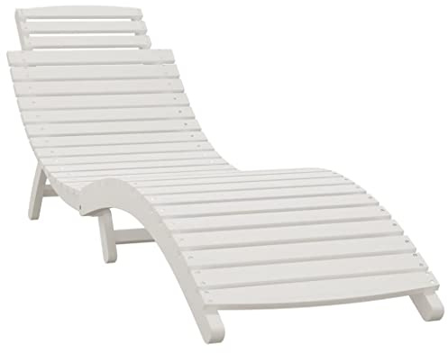 Makastle Faltbare Sonnenliege Liegestuhl Gartenliege Relaxliege Allwetterfeste Massivholz Chaisel Faltbar Garten Liege Holzliege für Patio Strand Terrasse Pool, Weiß 184x55x64 cm