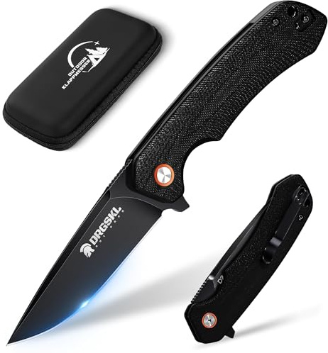DRGSKL Taschen Klappmesser Outdoor Bushcraft Messer mit G10 Griff | D2 Stahlklinge Messer für Wandern Camping Angeln Jagd Männer Geschenk Schwarztige Verarbeitung