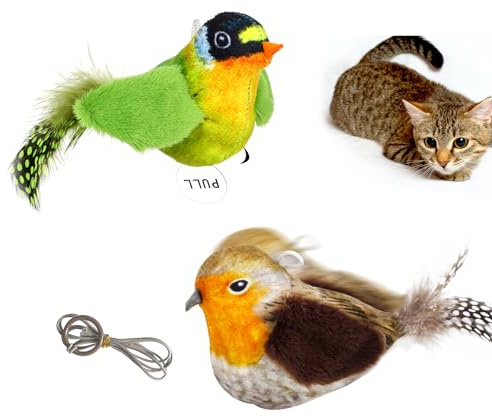 JJW Set de Jouets Interactifs pour Chats Oiseaux Crichetants | 2 Pcs avec Catnip, Son Réaliste & Plumes en Plush | Stimulation de Chasse & Jeu pour Chatons (2PC)
