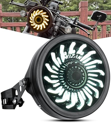 PKEDUO Demon Eye Motorcycle Headlight with Housing Bucket White/Amber DRL Compatible with Buell Blast Cafe Racer CB400 CB919 Vulcan
