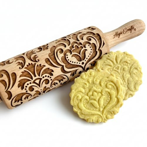 Nudelholz DAMASK für Kinder. Gravierte Teigroller für hausgemachtes Gebäck. Teigrolle für DIY Küche, Teig & Plätzchen. Gravierte Nudelholz mit Muster von Algis Crafts