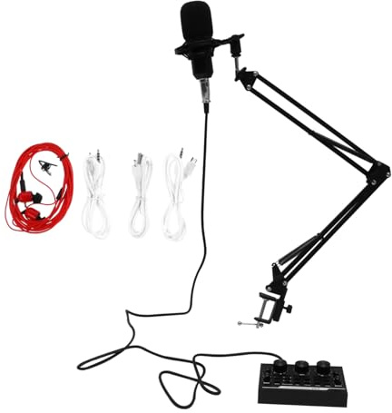 Toyvian Set Microfono e Scheda Audio 11 Pezzi per Live Broadcast | 11 Pezzi, Capacità 1765 Mah, Nero, Metallo e Spugna Plastica, Supporto a Cantilever