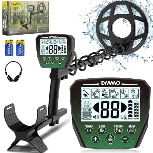 OMMO Metal Detectors For Adults Professional, Pinpointer Metal Detector with 6 Modes, High Accuracy Gold Detector, Adjustable Length 70-125cm, Backlit LCD Display, IP68 Waterproof Coil