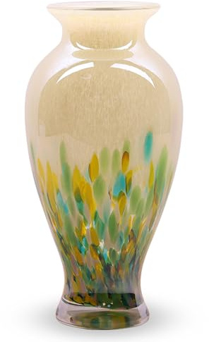Handblåst glasvas 30 cm hög grön havsglasvas för bordsuppsatser, murano-glas blomvaser färgglada, vacker blåst glas knoppvas för – hementré bröllopscenter (grön)