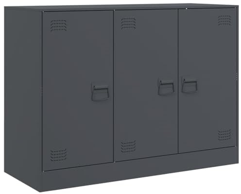 vidaXL Anthracite Steel Sideboard - Modern Highboard Storage Cupboard with 6 Compartments, 3 Doors, and Metal Handles for Living Room, Bedroom