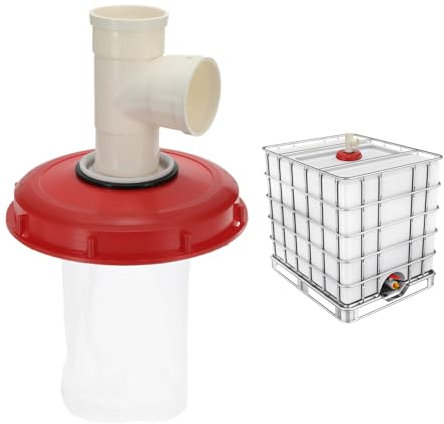 PATIKIL 3-Way IBC Lid Filter Cover, 245mm Plastic Ton Barrel Cover with Washable Nylon Filter IBC Tote Hose Adapter IBC Tank Container Accessories for Rainwater Tank, Red White