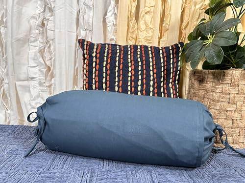 2 Pcs Cervical Neck Roll Pillow Cover with Drawstring Closures Round Neck Roll Pillow Case Cotton Bolster Pillowcases for Cylindrical Cushion (Grey, 6X 16 inch (15 x 40 cm))
