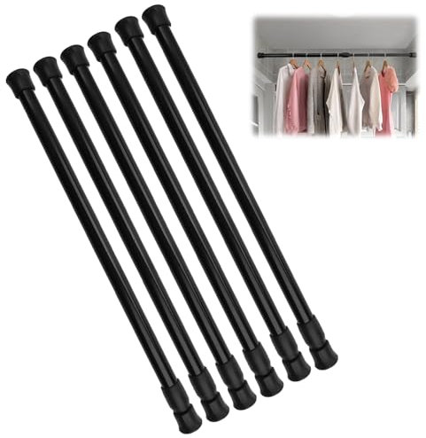 6 Pezzi Bastoni per Tende a Pressione 30-50 cm Bastone Tenda Estensibile, Antiscivolo Asta Telescopica Senza Forare Asta Tenda A Molla per Finestre, Armadi, Scarpiere, Guardaroba, Librerie (Nero)