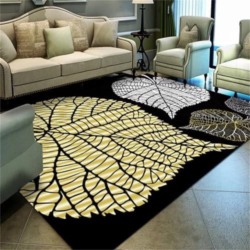 RUGMRZ Teppich XxlDesigner Teppiche Kinderteppiche Jungs 300x400CM Teppichboden Auslegware SchwarzGroßes gelbes Blattmuster zur einfachen Reinigung des Teppichs Gross