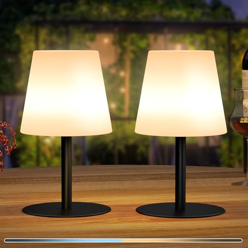 Postlucky 2 Stück LED Tischlampe Kabellos USB C Akku Tischlampe Aufladbar IP44 für Indoor Outdoor Schlafzimmer Esstisch Garten Balkon Camping (Schwarz)