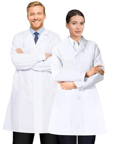Y8HM Blouse Blanche Médicale en élasthanne Unisexe Vêtements de Travail pour Hommes et Femmes Costume de Laboratoire Chimie Confortable et Pratique Blouse de Médecin et Laboratoire (S(163-168cm))